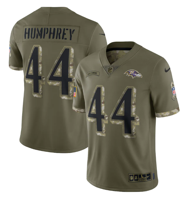 Men's Baltimore Ravens #44 Marlon Humphrey Olive 2022 Salute To Service Limited Stitched Jersey